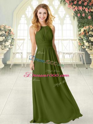 High Quality Floor Length Zipper Prom Party Dress Olive Green for Prom and Party with Ruching