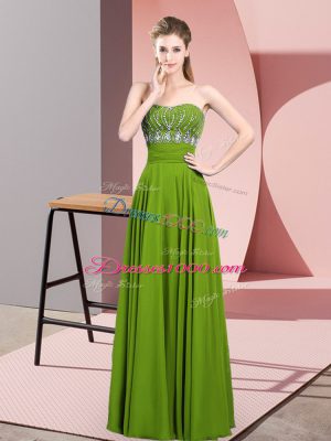 Floor Length Green Chiffon Sleeveless Beading