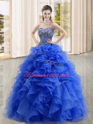 Floor Length Ball Gowns Sleeveless Blue Quince Ball Gowns Lace Up