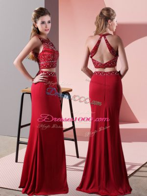 Red Halter Top Backless Beading Evening Dress Sleeveless