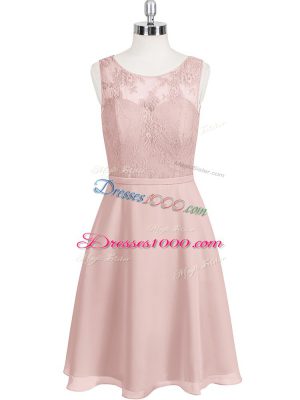 Unique Baby Pink Clasp Handle Scoop Lace Prom Party Dress Chiffon Sleeveless