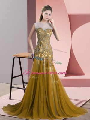 Sweet A-line Sleeveless Brown Homecoming Dress Sweep Train Backless