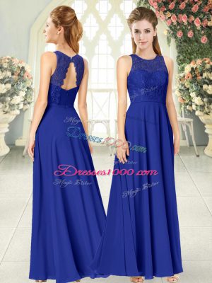 Chiffon Scoop Sleeveless Backless Lace Prom Party Dress in Royal Blue