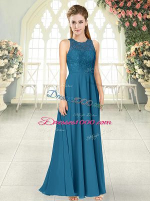 Fancy Scoop Sleeveless Backless Evening Dress Teal Chiffon