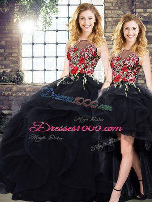 Deluxe Black Sleeveless Beading and Embroidery Floor Length Vestidos de Quinceanera