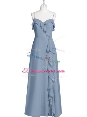 Amazing Spaghetti Straps Sleeveless Zipper Prom Dresses Blue Chiffon