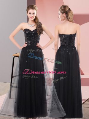 Noble Black Lace Up Sweetheart Sequins Prom Dresses Tulle Sleeveless