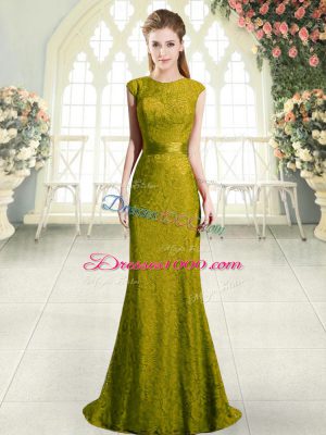 Custom Design Gold Mermaid Beading and Lace Prom Gown Backless Cap Sleeves