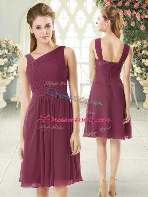 Ruching Prom Party Dress Burgundy Zipper Sleeveless Knee Length