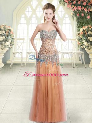 Vintage Sweetheart Sleeveless Zipper Prom Gown Orange Tulle