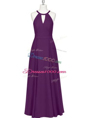 Hot Selling Eggplant Purple Zipper Straps Ruching Prom Gown Chiffon Sleeveless