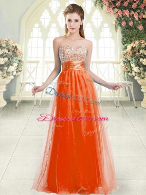 Customized Floor Length Lace Up Prom Dresses Orange Red for Prom and Party with Beading
