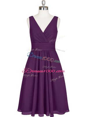 Knee Length A-line Sleeveless Purple Evening Dress Zipper