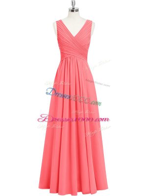 Watermelon Red V-neck Zipper Ruching Sleeveless