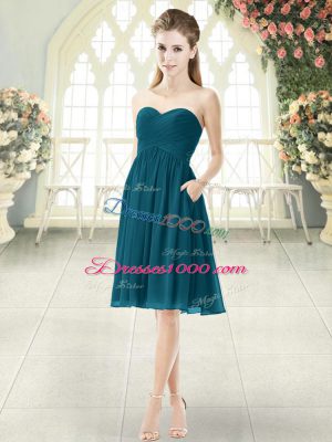 Cute Peacock Green Chiffon Zipper Sleeveless Knee Length Ruching