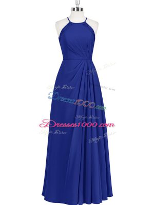 Floor Length Royal Blue Prom Dresses Halter Top Sleeveless Zipper