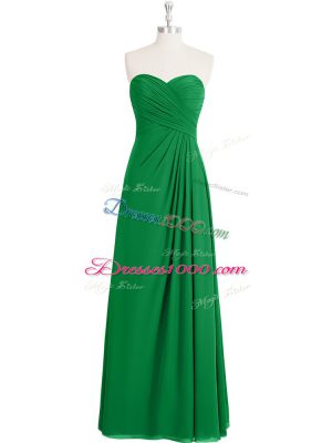 Lovely Green A-line Ruching Prom Gown Zipper Chiffon Sleeveless Floor Length