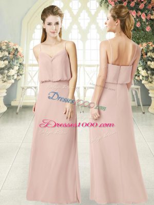 Pink Prom and Party with Ruching Spaghetti Straps Sleeveless Zipper