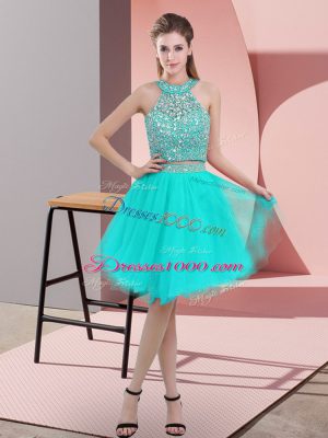 Most Popular Sleeveless Backless Knee Length Beading Prom Dresses