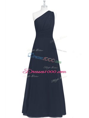 Black Chiffon Side Zipper Prom Evening Gown Sleeveless Floor Length Ruching