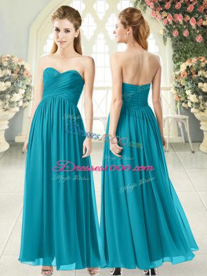 Wonderful Ankle Length Zipper Prom Party Dress Teal for Prom and Party with Ruching