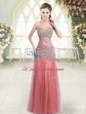 Tulle Sweetheart Sleeveless Zipper Beading Prom Gown in Watermelon Red