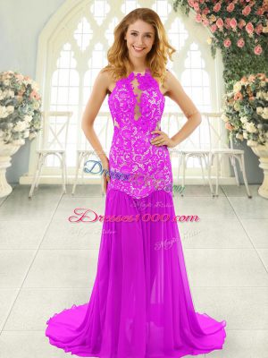 Free and Easy Sleeveless Brush Train Backless Lace Dress for Prom