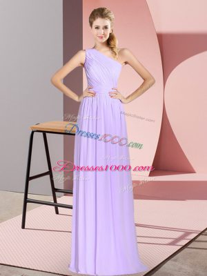 Lavender One Shoulder Neckline Ruching Prom Dress Sleeveless Lace Up