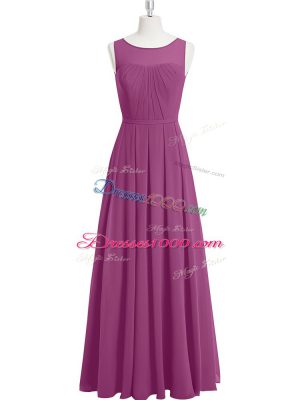 Fashionable Ruching Prom Gown Purple Zipper Sleeveless Floor Length