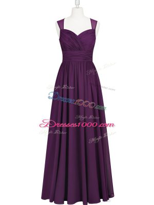 Ruching Prom Dress Eggplant Purple Zipper Sleeveless Floor Length