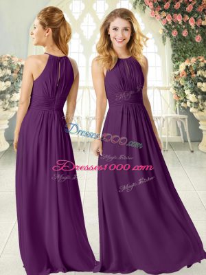 Purple Scoop Zipper Ruching Prom Gown Sleeveless