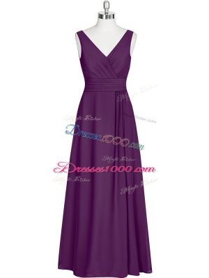 Fitting Sleeveless Zipper Floor Length Ruching Prom Party Dress