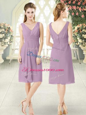 Exquisite Purple Sleeveless Ruching Knee Length Dress for Prom