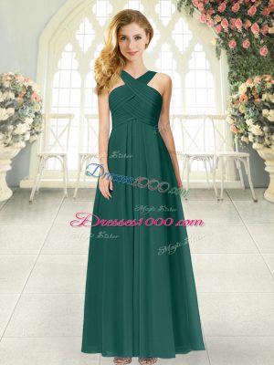 Fantastic Chiffon Straps Sleeveless Zipper Ruching Homecoming Dress in Peacock Green