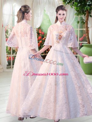 Top Selling Floor Length Zipper Formal Evening Gowns White for Prom and Party with Appliques