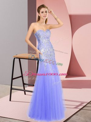 Tulle Sweetheart Sleeveless Zipper Beading Prom Dress in Lavender