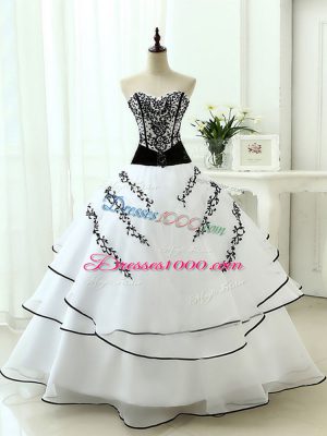 Classical White Sleeveless Organza Lace Up Ball Gown Prom Dress for Military Ball and Sweet 16 and Quinceanera