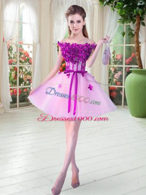 Superior Sleeveless Beading and Appliques Lace Up Prom Party Dress