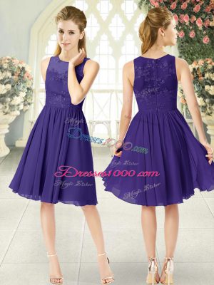 Purple Empire Chiffon Scoop Sleeveless Lace Knee Length Zipper Evening Dress