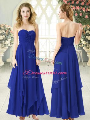 Ideal Chiffon Sweetheart Sleeveless Zipper Ruching Prom Dresses in Royal Blue