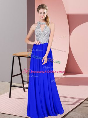 Luxurious Scoop Sleeveless Zipper Prom Gown Royal Blue Chiffon
