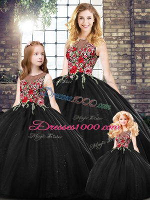 On Sale Black Sweet 16 Dress Military Ball and Sweet 16 and Quinceanera with Embroidery Scoop Sleeveless Zipper