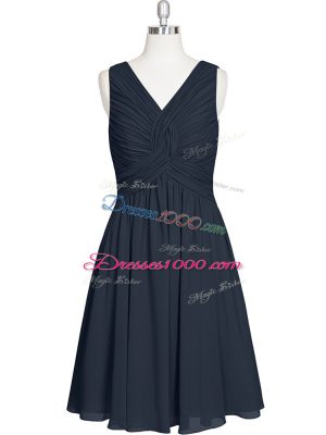 V-neck Sleeveless Zipper Evening Dress Black Chiffon