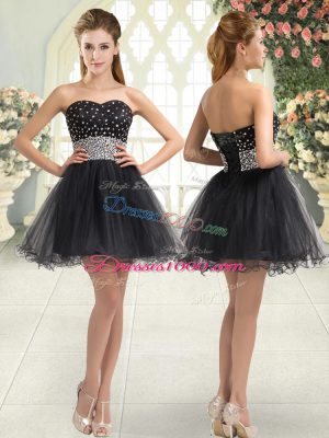 Black A-line Tulle Sweetheart Sleeveless Beading Mini Length Lace Up Prom Dresses