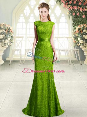 Dynamic Scoop Sleeveless Sweep Train Backless Homecoming Dress Green