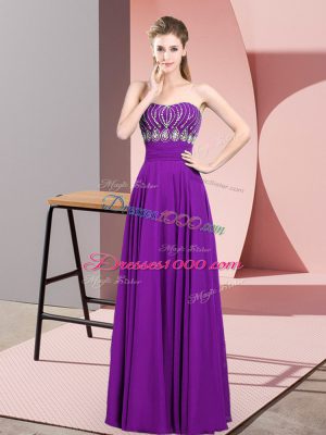 Purple Empire Beading Homecoming Dress Zipper Chiffon Sleeveless Floor Length