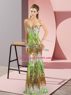 Multi-color Lace Up Homecoming Dress Sleeveless Floor Length Sweep Train Sequins