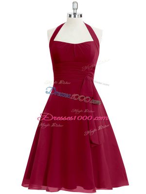 Shining Knee Length Wine Red Homecoming Dress Halter Top Sleeveless Zipper