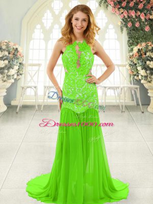 Beautiful Backless Scoop Lace Chiffon Sleeveless Brush Train