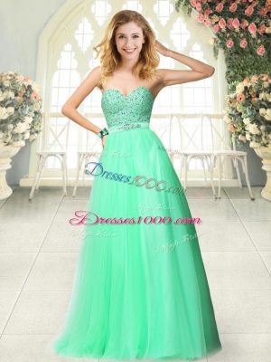 Lovely Apple Green Sweetheart Neckline Beading Sleeveless Zipper